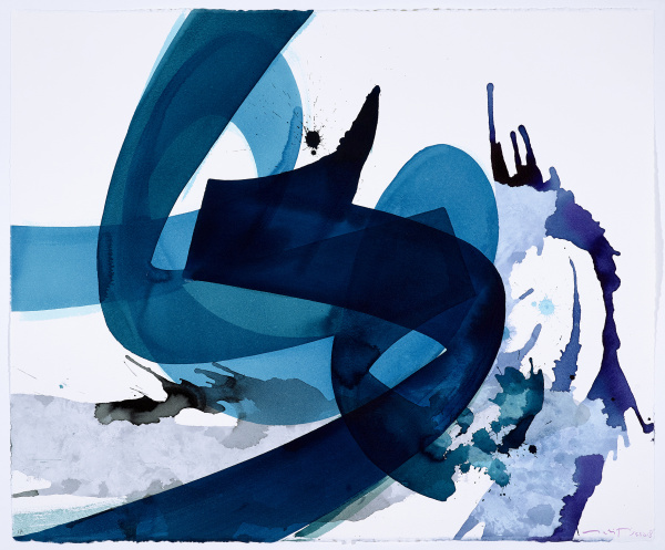 Eine Tuschzeichnung in Blau von Aatifi aus 2018.